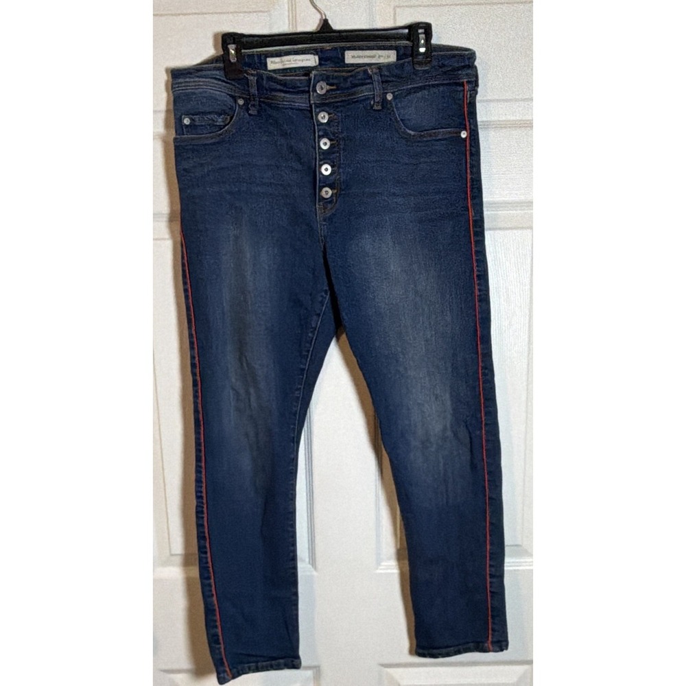 Pilcro And The Letterpress Medium Wash Relaxed Straight Denim Jean Red Stripe 32